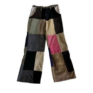 RARE VINTAGE CORDUROY PATCHWORK PANTS High Waist Size-6/8~*small flaw,sold as is